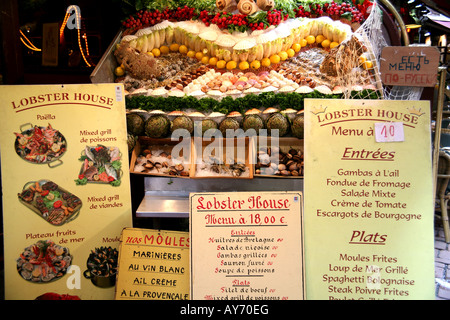 Seafood & display menu fuori Bruxelles ristorante Foto Stock