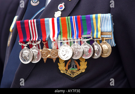 Le medaglie di guerra su un petto di veterani di guerra Foto Stock