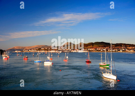 Imbarcazioni da diporto sul Afon Conwy fiume Conwy Gwynedd Galles del Nord la Gran Bretagna REGNO UNITO Foto Stock