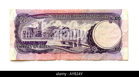 Barbados 20 venti dollari nota banca Foto Stock