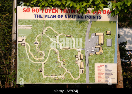 Mappa Turistica per i Tunnel di Cu Chi in Vietnam Foto Stock
