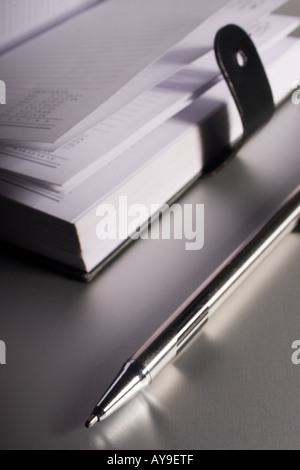 Pagine di un diario con una penna a sfera Foto Stock