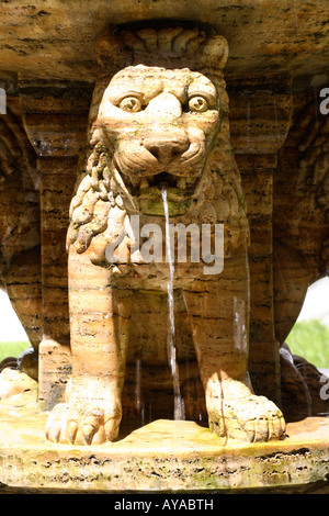 Maria Laach, Abteikirche, Paradies mit Löwenbrunnen Foto Stock