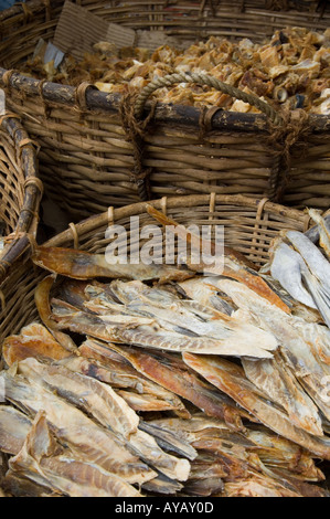 Pesci secchi e frutti di mare per la vendita al mercato di Negombo, nei pressi di Colombo, Sri Lanka. Foto Stock