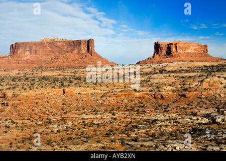 Monitor e Merrimack Buttes all'entrata Canyonlands NP Foto Stock