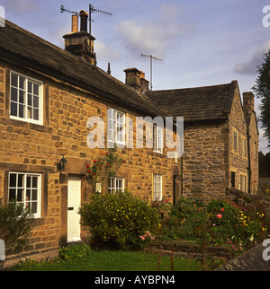 La peste Cottages, Eyam Village, Parco Nazionale di Peak District, Derbyshire, England, Regno Unito Foto Stock