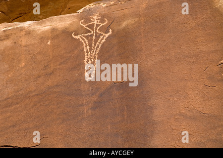 Indiani Ute arte rupestre di petroglifi Wolfe ranch nel Parco Nazionale di Arches Foto Stock