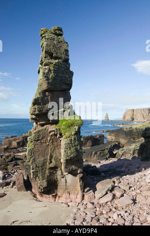 Am Buachaille stack sul mare vista in lontananza da una pila sulla costa a sud di Sandwood Bay, Sutherland, Scotland, Regno Unito Foto Stock