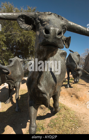 Statua longhorn bovini Dallas Texas Foto Stock