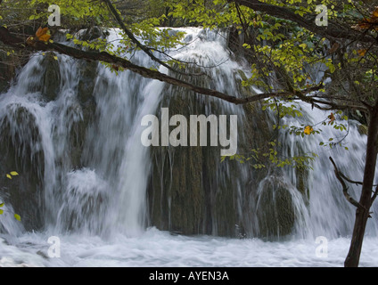 Il parco nazionale di Plitvice Croazia serie di laghi in valle separati dal travertino tufo dighe Foto Stock