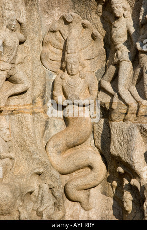 Arjuns penitenza Rock Carving in rilievo a Mamallapuram India del Sud Foto Stock