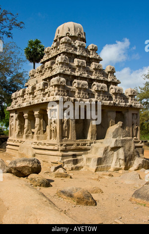 Uno dei templi di cinque Rathas Mamallapuram in India del Sud Foto Stock