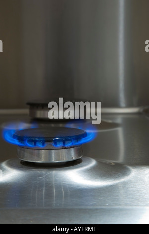 Fiamma a gas su di un piano di cottura per cucina Foto Stock