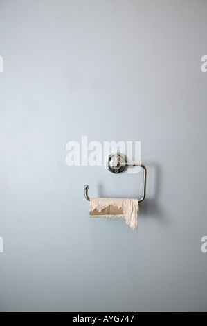 last sheet of lavatory paper hanging on the wall COVERING CONCEPTS OF UNTHOUGHTFUL OR Unfortunate, humour Foto Stock