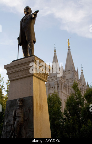 Statua di bronzo di Brigham Young Piazza del Tempio di Salt Lake City, Utah Foto Stock