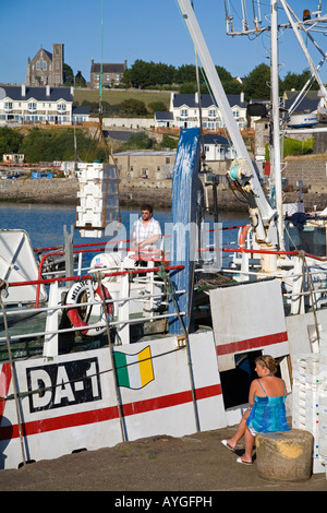 Lo scarico del pesce molo Duncannon testa a gancio nella Contea di Wexford in Irlanda Foto Stock