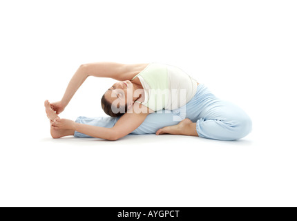 Bella ragazza la pratica di Ashtanga Yoga su bianco Foto Stock