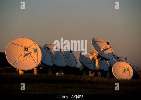 Stella di eco antenne paraboliche al tramonto in Cheyenne Wyoming questa foto non è proprietà rilasciato Foto Stock