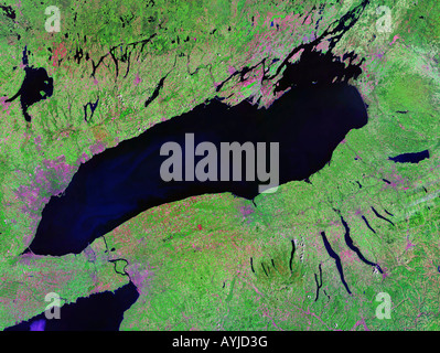 Alta sul lago Ontario alta risoluzione colore falso satellite Landsat composito del lago Ontario Upstate New York Foto Stock