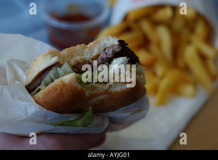 Hamburger mit Pommes Foto Stock