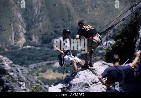 La discesa in corda doppia viaggio sulla Table Mountain Cape Town western cape South Africa RSA Foto Stock