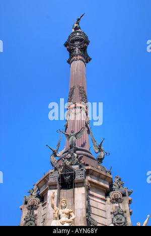 Monumento e colonna, Christopher Columbus 1888 barcelona situato nei pressi del porto alla fine della Rambla Foto Stock
