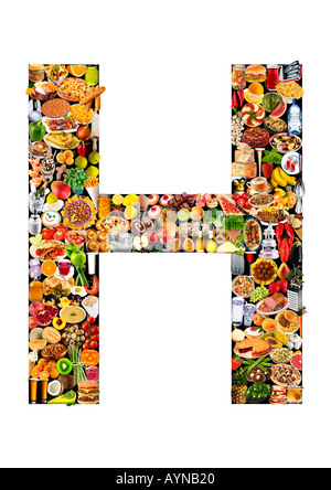 FOODFONT LETTERA H SUL BIANCO E NERO Foto Stock