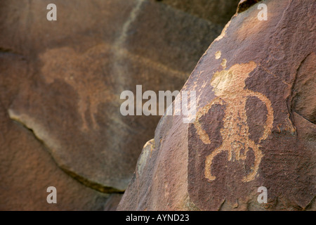 Petroglyph alla leggenda rock sito archeologico in Wyoming Foto Stock