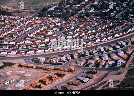 Vista aerea del tratto suburbano home sviluppo sito in costruzione Foto Stock