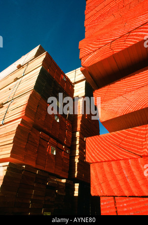 Pile di legname illustrato a lumberyard Foto Stock