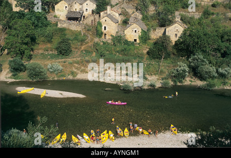 In canoa sul fiume Tarn Gorges du Tarn LANGUEDOC-ROUSSILLON FRANCIA EUROPA Foto Stock