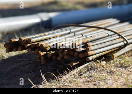 Bundle di acciaio barre di rinforzo (tondi per cemento armato) Foto Stock