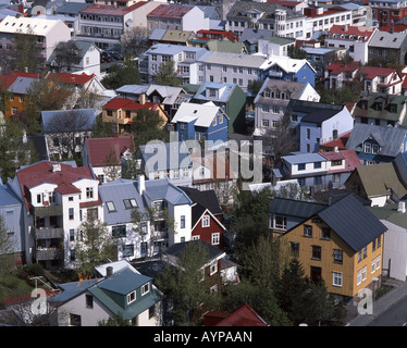 Case colorate nel centro della città di Reykjavik, Repubblica di Islanda Foto Stock