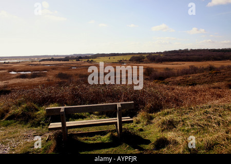 MINSMERE WILDLIFE R.S.P.B. Riserva dalla DUNWICH HEATH IN PRIMAVERA. SUFFOLK. In Inghilterra. Foto Stock