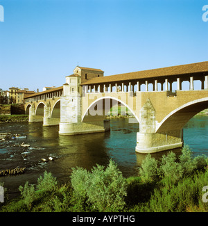 Ponte Coperto (Ponte Coperto) attraverso il fiume Ticino, Pavia Lombardia, Italia Foto Stock