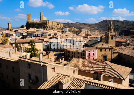 Vista su Uncastillo, provincia di Zaragoza, Aragona, Spagna, Europa Foto Stock