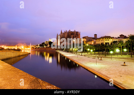 Vista sulla cattedrale di Palma de Mallorca La Seu, Maiorca, isole Baleari, Spagna Foto Stock