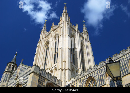 St Edmundsbury Cathedral da Abbey Gardens, Bury St Edmunds, Suffolk, Inghilterra, Regno Unito Foto Stock