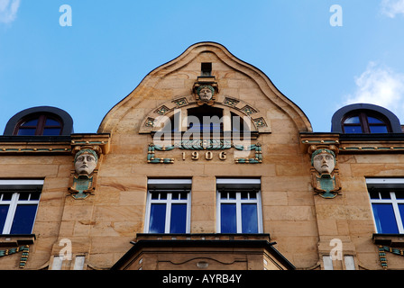 Dettaglio, edificio Art Nouveau facciata, Norimberga, Media Franconia, Baviera, Germania Foto Stock