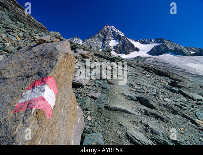 Sentiero escursionistico e il picco di Mt. Grossglockner, Parco Nazionale degli Hohe Tauern, Tirolo, Austria