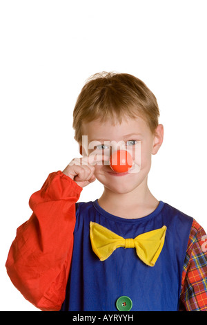 Quattro-anno-vecchio ragazzo vestito come un clown Foto Stock