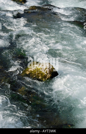 Veloce-fluente ruscello di montagna correndo su rocce vicino Fischbachau, Baviera, Germania Foto Stock