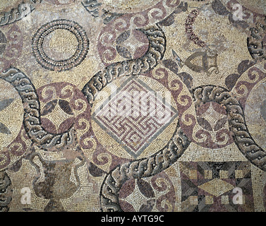 Ausgrabungen, praehistoische Staette, Fussbodenmosaik Dionysos-Haus im in Paphos auf Zypern Foto Stock