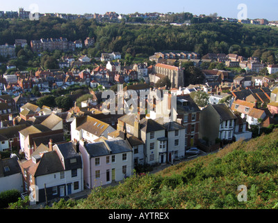 Vista aerea della Città Vecchia Hastings Sussex England Regno Unito Foto Stock