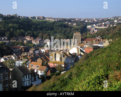 Vista aerea della Città Vecchia Hastings Sussex England Regno Unito Foto Stock