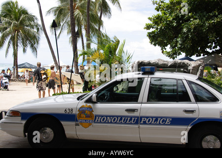 Honolulu auto della polizia a Waikiki Beach Foto Stock