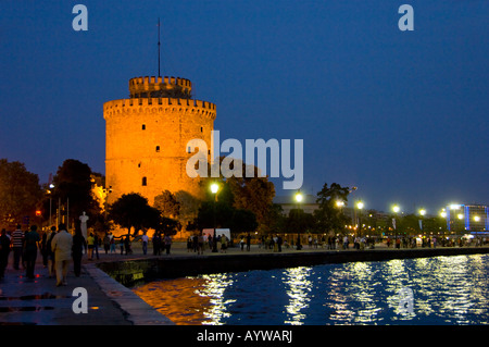 La Torre Bianca al tramonto a Salonicco Grecia Foto Stock