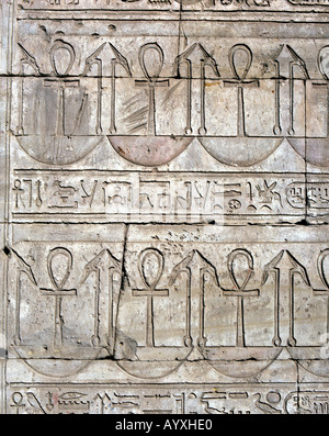 Horustempel, Ausgrabungen, Ausgrabungsstaette, Wandrelief, Hieroglyphen, Edfu, Oberaegypten Foto Stock