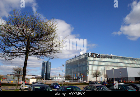 La nuova BBC Scotland HQ A PACIFIC QUAY,sul fiume Clyde a Glasgow, Scotland, Regno Unito. Foto Stock