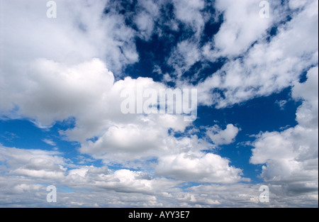 Cumulus nuvole galleggiante nel profondo cielo blu Parco nazionale Theodore Roosevelt North Dakota Foto Stock